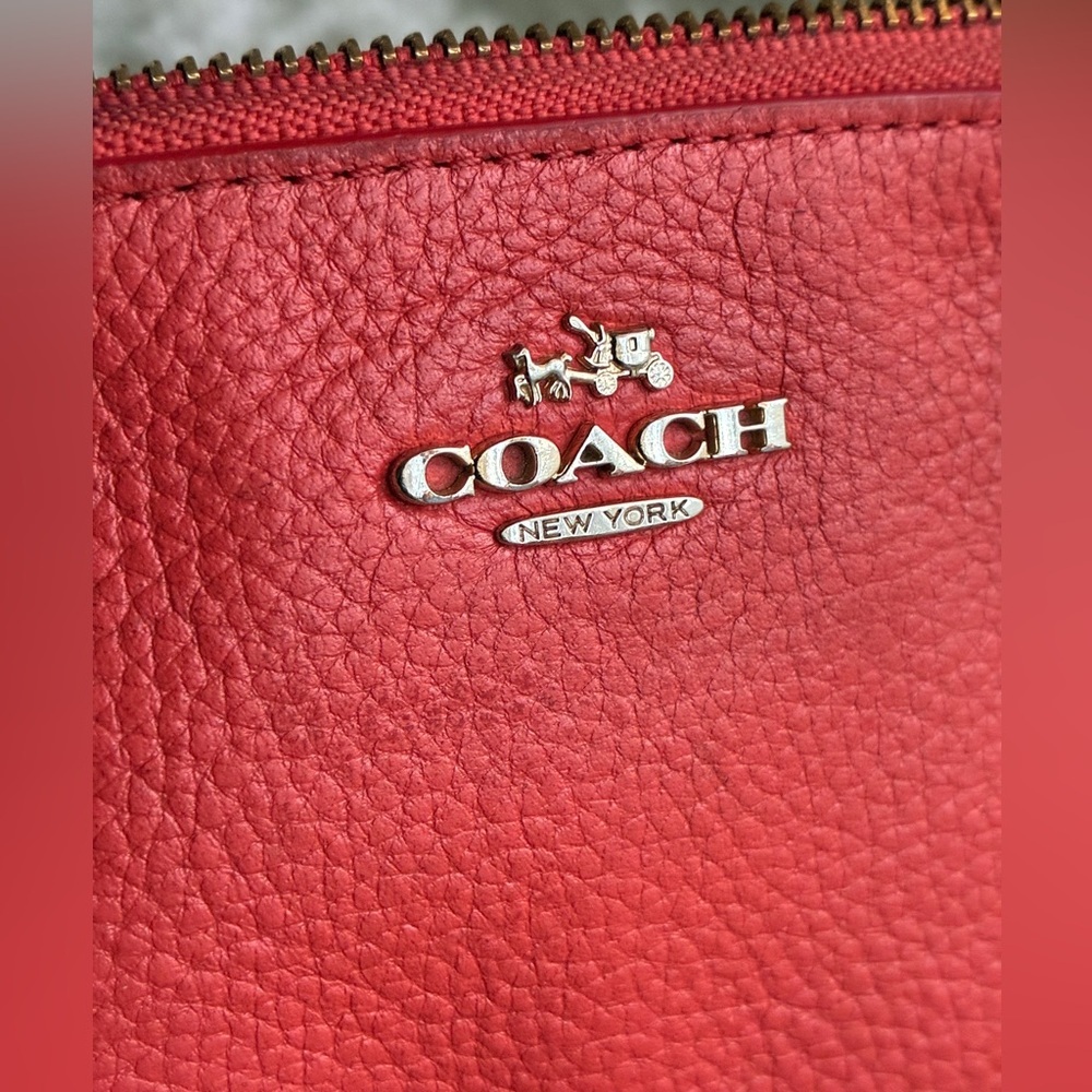 Coach Pebbled Leather Wristlet with Silver Logo - Picture 2 of 11